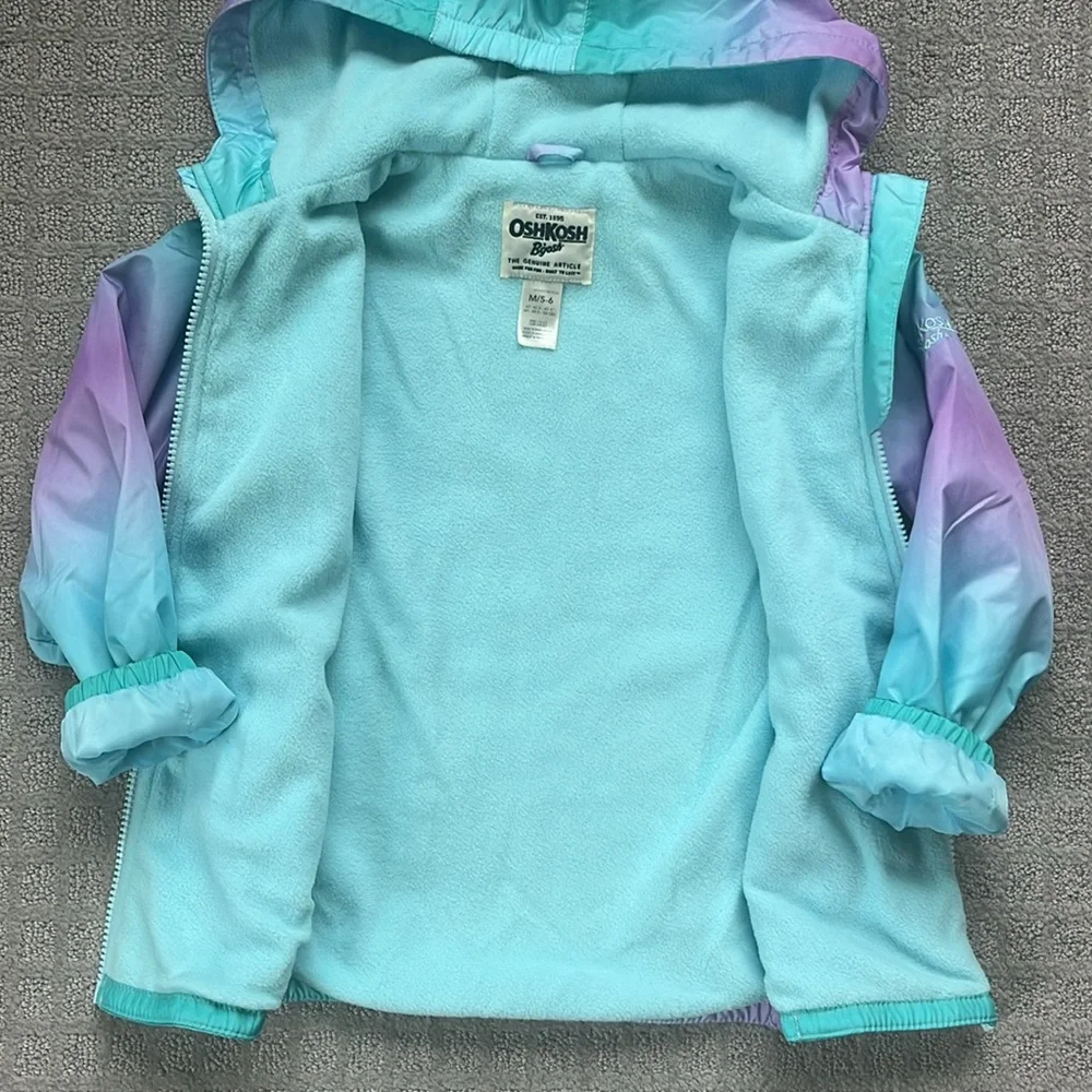 OshKosh B'gosh Lined Spring Windbreaker Jacket Teal and Purple Girl’s Size M 5/6